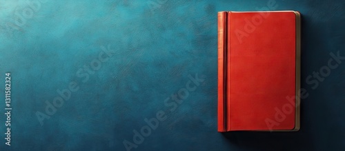 Red hardcover book positioned on a teal textured background, showcasing space for custom text on the right side, ideal for personalized covers.