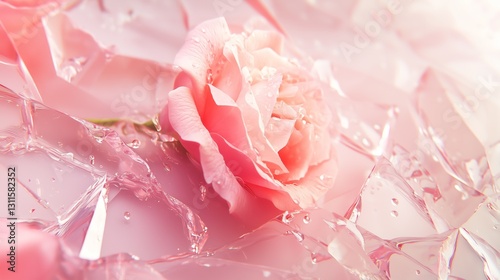 Pink rose shards glass delicate AI generated