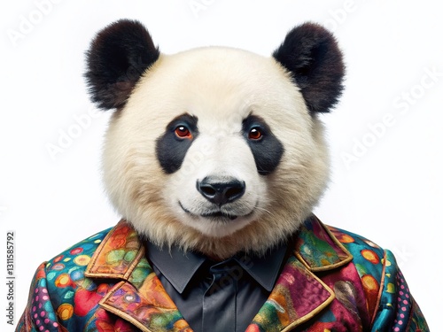 Stylish Panda in Jacket: Adorable Aerial View Stock Photo