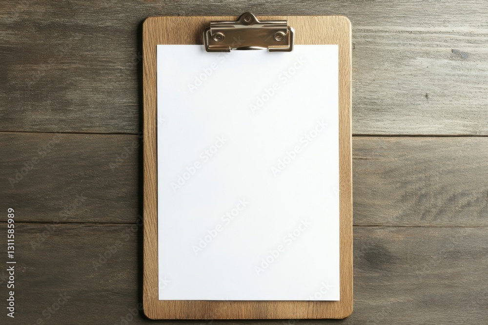 A Clean Wooden Clipboard with a Blank White Sheet A Clean Wooden Clipboard with a Blank White Sheet