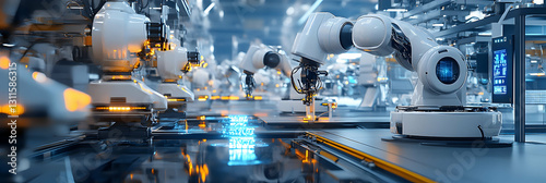 A futuristic factory where AI controls all manufacturing processes  -