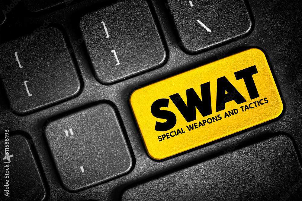Fototapeta premium SWAT - Special Weapons And Tactics is a police tactical unit that uses specialized or military equipment and tactics, acronym text button on keyboard