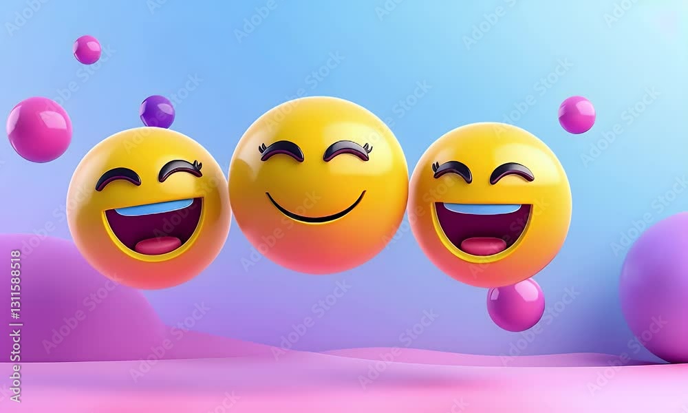 Happy Emojis in Floating 3D Scene Happy Emojis in Floating 3D Scene