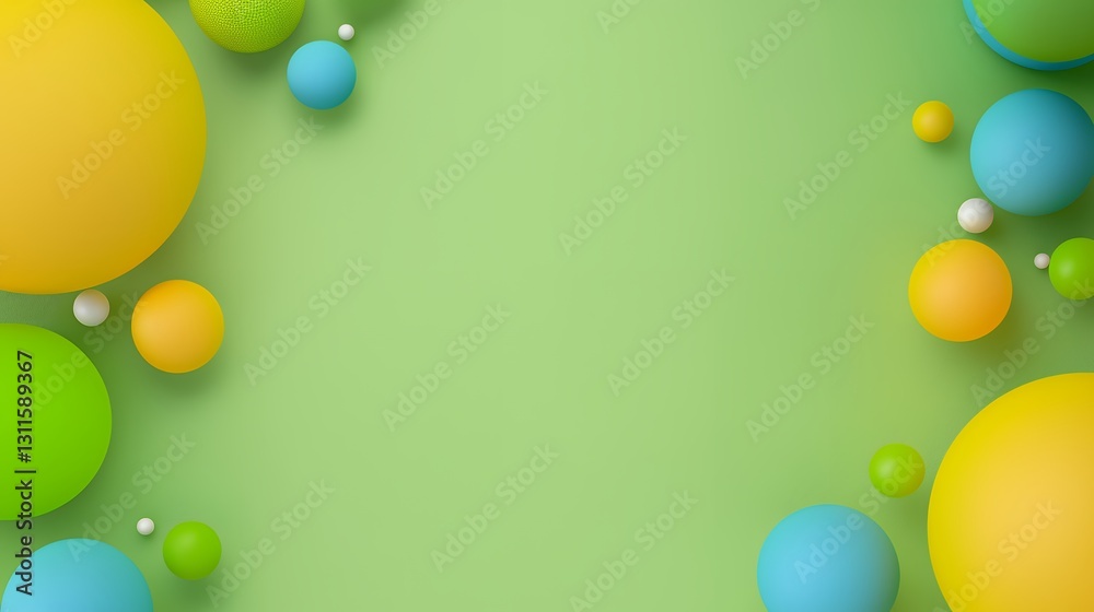 Abstract Colorful Spheres on Green Background 3D Render Abstract Colorful Spheres on Green Background 3D Render