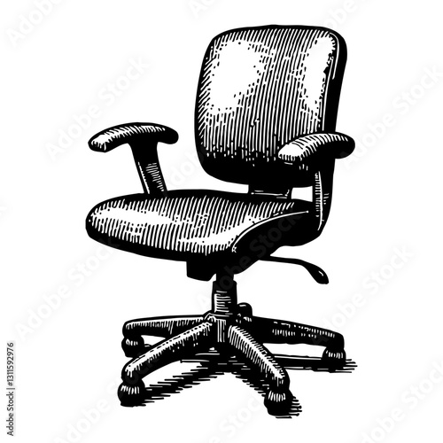 Office Chair Front View Detailed Black and White Line Drawing of Furniture in Black and White Outline Line Art Drawing