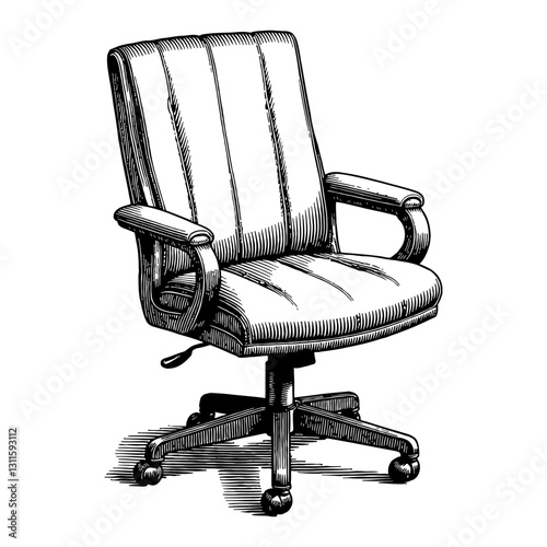 Executive Chair Line Art Drawing Detailed Office Furniture Comfort in Black and White Outline Line Art Drawing