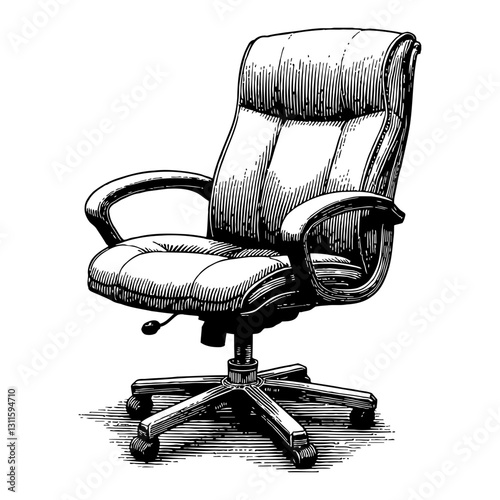 Office Chair in Detailed Vintage Style Black and White Front View Black and White Outline Line Art Drawing