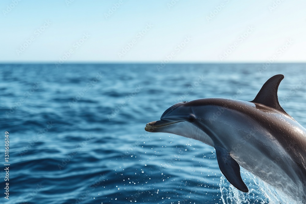 Fototapeta premium Dolphin leaps gracefully above ocean waves, showcasing joyful ma