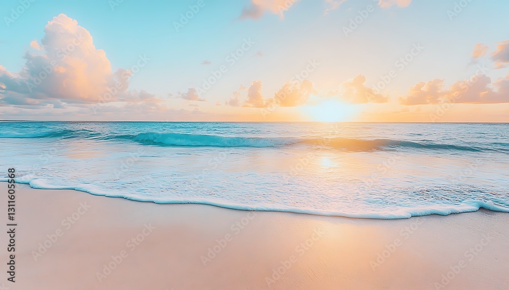 Obraz premium Tranquil Beach Sunset With Soft Waves and Warm Light