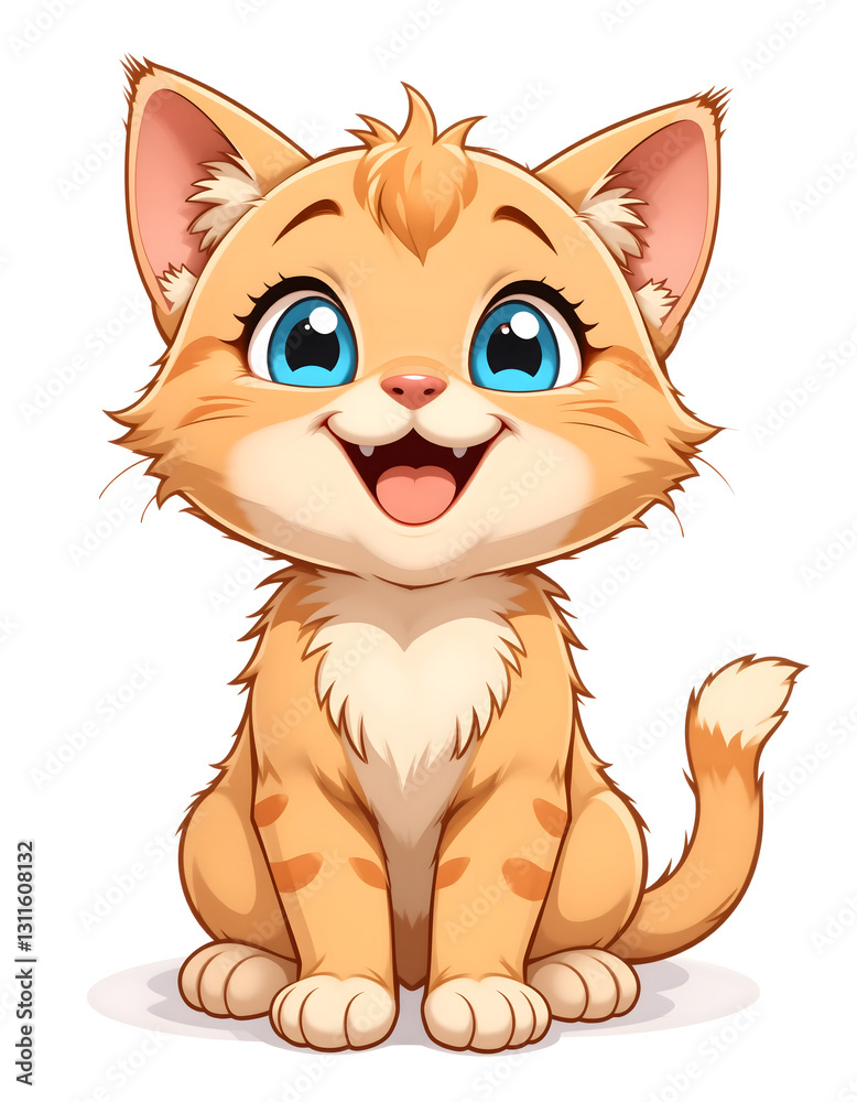 Obraz premium Orange Cartoon Cat Illustration with Big Eyes and Cheerful Expression