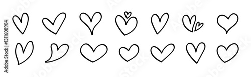 Heart hand drawn icon set. Love, romantic symbols collection. Vector icons