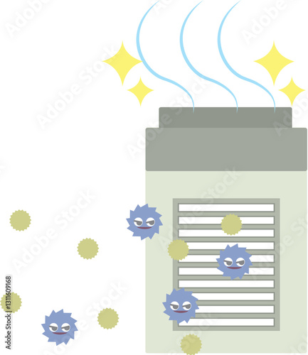 花粉やウイルスを吸い込んでいる空気清浄機