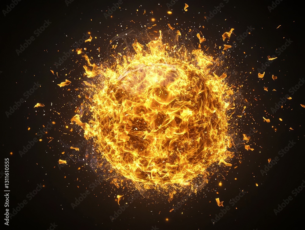 Fototapeta premium Glowing Ember Ball of Fire Against Dark Background