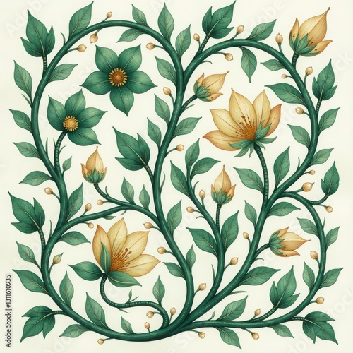 abstract watercolor floral background with flowers and leaves