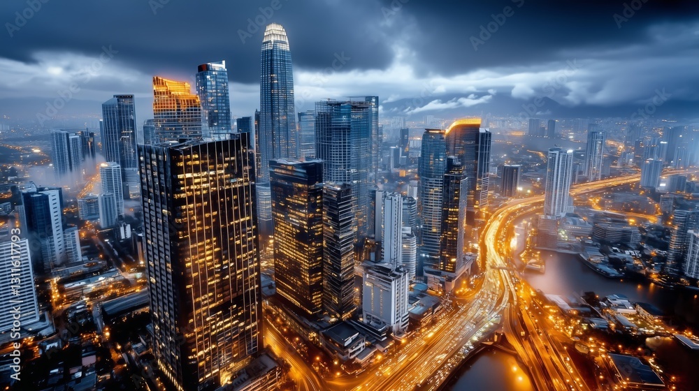 Obraz premium Mesmerizing view of the city, at night . Big city lights concept.