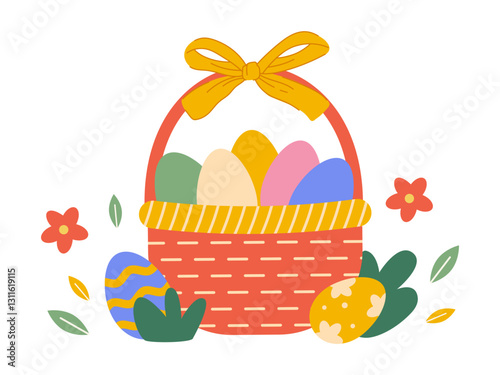 Easter basket with painted eggs vector illustration 