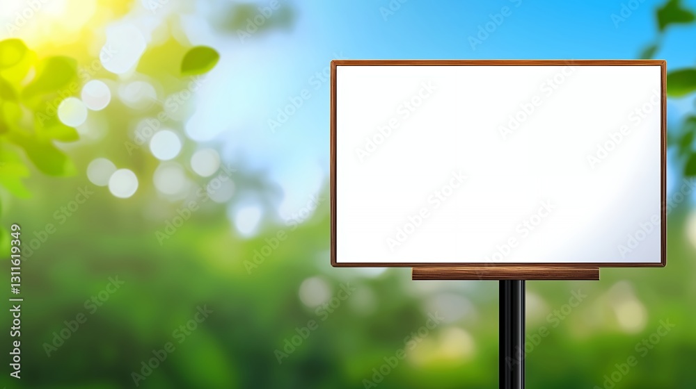 Blank White Wooden Sign Against Bright Green Spring Background Blank White Wooden Sign Against Bright Green Spring Background