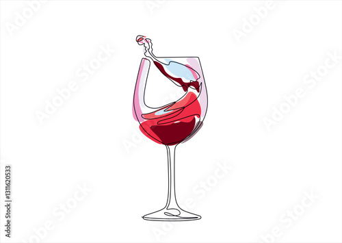 Continuous one line drawing of a glass of wine. Champagne and drinking wine from a glass. Celebration party concept isolated on white background. Minimalist stylish art. Vector illustration	