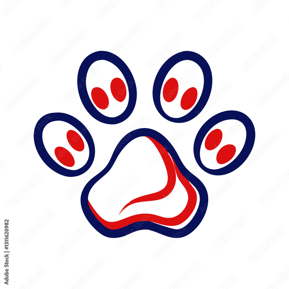 Paw print icon with red accents, playful pet concept Paw print icon with red accents, playful pet concept