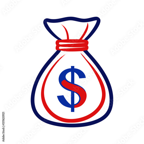 Money bag icon with dollar sign, financial wealth concept