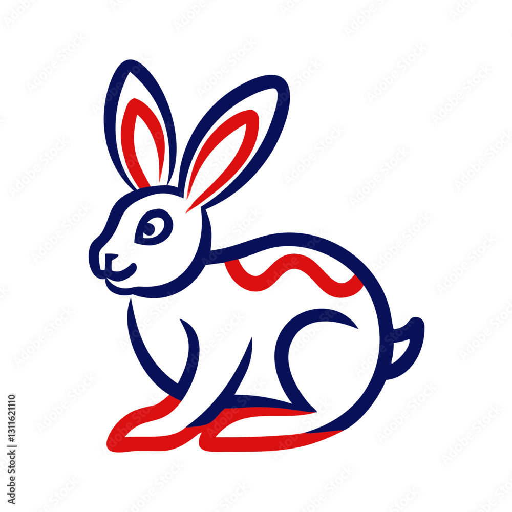 Colorful rabbit icon sitting, playful spring symbolism Colorful rabbit icon sitting, playful spring symbolism