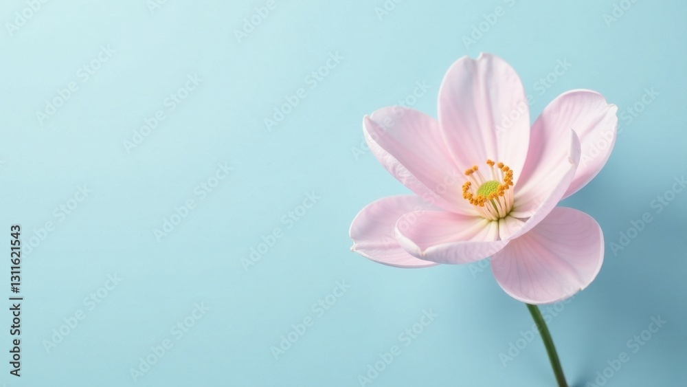 Delicate Pink Blossom on a Light Blue Background, a Serene Floral Image Perfect for Springtime Designs and Peaceful Atmospheres Delicate Pink Blossom on a Light Blue Background, a Serene Floral Image Perfect for Springtime Designs and Peaceful Atmospheres