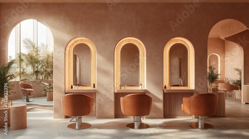 Modern Salon Interior with Arch Mirrors
