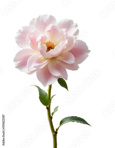 Delicate Pink Peony Bloom on Green Stem