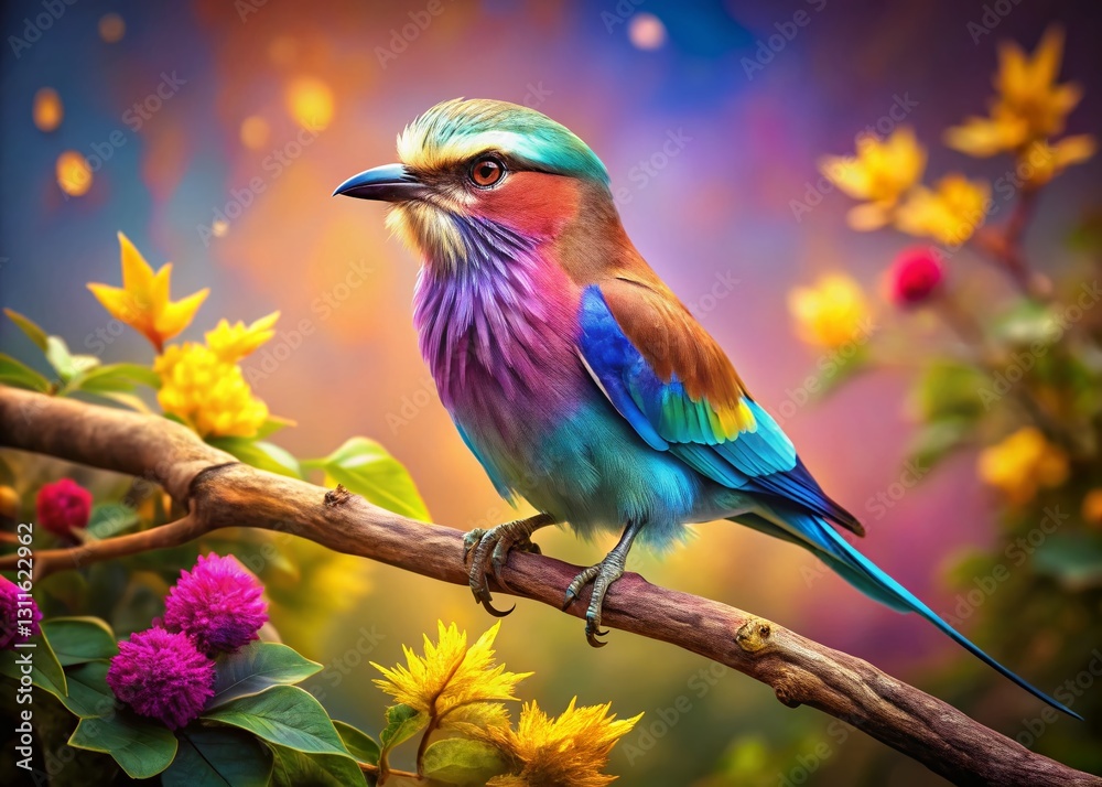 Fototapeta premium Surreal Lilac-breasted Roller in Dreamlike Landscape