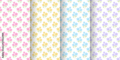 Trendy floral background with small flowers for digital wallpaper and garment in liberty style. Tiny hand drawn flowers, leaves, bouquets on white background. Set of vertical banners. Ornate vector