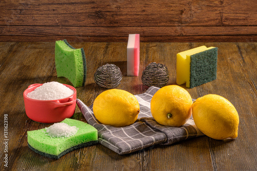 Natural Cleaning Ingredients with Sponges and Scrubbers photo