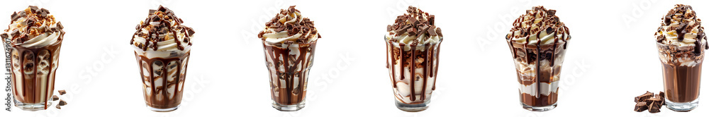 Ice-cream in glass with chocolates on transparent background collection set Ice-cream in glass with chocolates on transparent background collection set