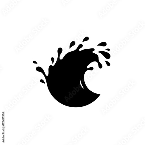 Wave Splash Silhouette: A dynamic and artistic monochrome silhouette of a wave cresting, with water droplets in motion, creating a powerful visual effect. 