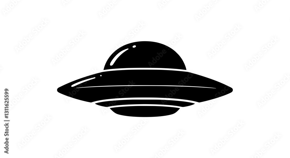 Unidentified Flying Object: A classic illustration of a flying saucer, a symbol of extraterrestrial life and mystery in space exploration, rendered in a simple, bold silhouette. Unidentified Flying Object: A classic illustration of a flying saucer, a symbol of extraterrestrial life and mystery in space exploration, rendered in a simple, bold silhouette.