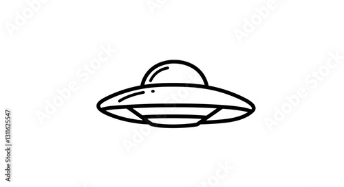 Mysterious Encounter: A minimalistic illustration of a classic flying saucer, isolated, suggesting concepts of the unknown and extraterrestrial life.