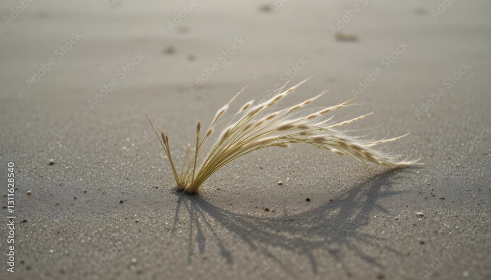 Delicate Wind-Swept Grass Strand with Soft Shadow Delicate Wind-Swept Grass Strand with Soft Shadow