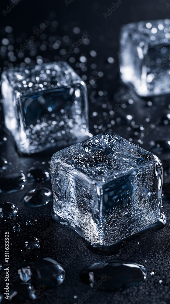 Crystal Clear Ice Cubes Dark Background Refreshing Drink Photography Crystal Clear Ice Cubes Dark Background Refreshing Drink Photography