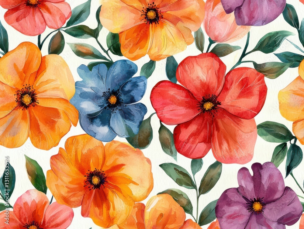 A colorful flower pattern featuring a delightful array of blooms against a light background Seamless Texture A colorful flower pattern featuring a delightful array of blooms against a light background Seamless Texture
