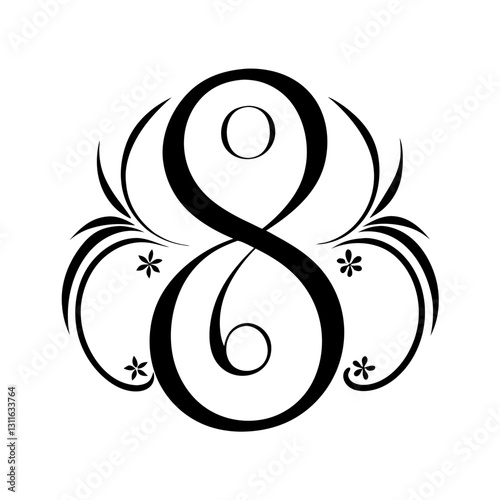 Elegant floral number eight artwork with ornamental swirls and leaves