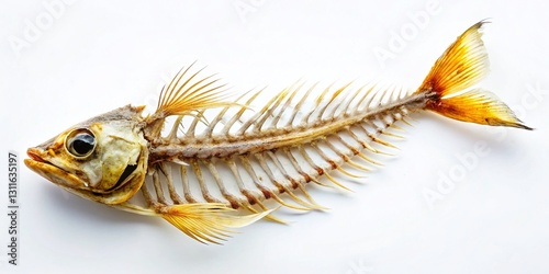Surreal Still Life: Isolated Fried Mackerel Fishbone on White
