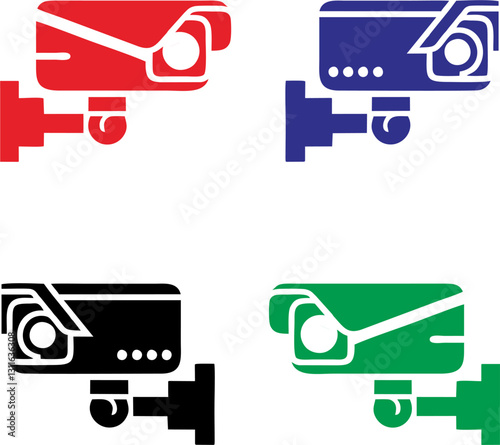 Professional CCTV Camera Icon Set in Multiple Colors for Security and Surveillance Design