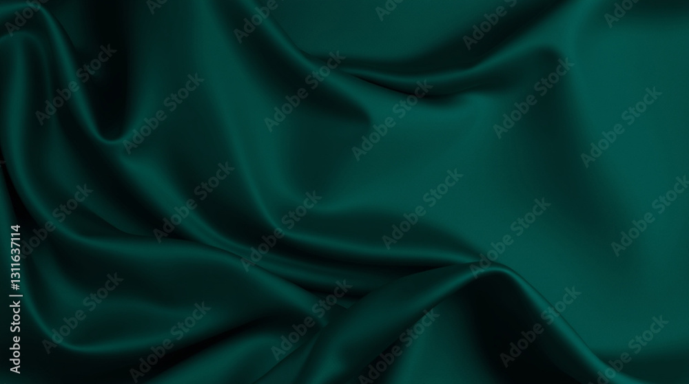 Fototapeta premium Dark Green Abstract Silk Satin Background with Elegant Wavy Folds and Teal Tones
