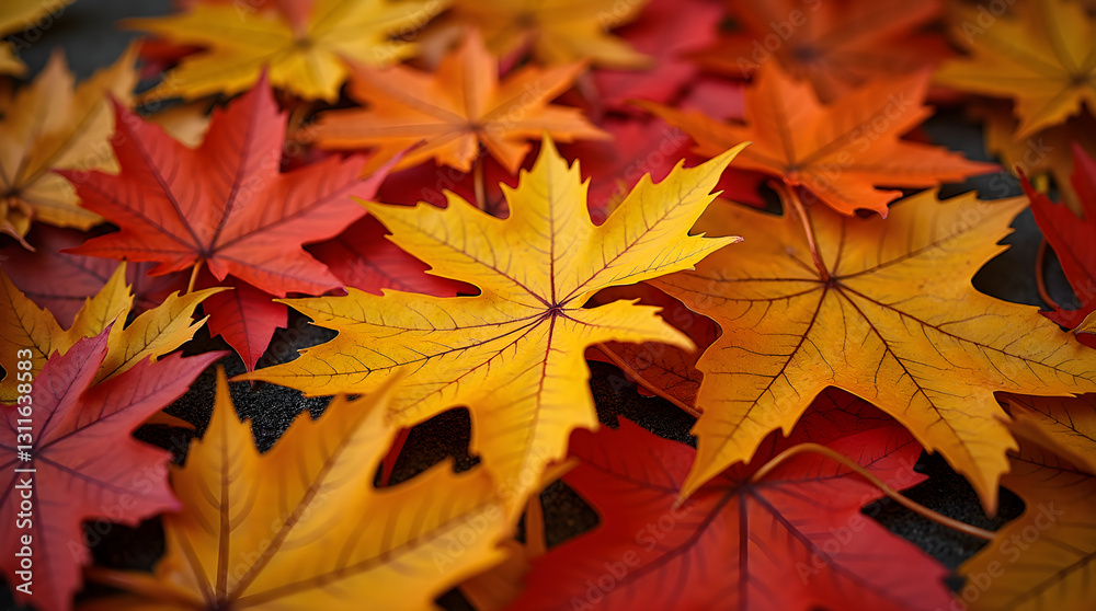 Highly Detailed Close-up of Vibrant Autumn Maple Leaves - Red Orange Yellow Fall Foliage - Stunning Seasonal Nature with Rich Autumn Color Palette Highly Detailed Close-up of Vibrant Autumn Maple Leaves - Red Orange Yellow Fall Foliage - Stunning Seasonal Nature with Rich Autumn Color Palette