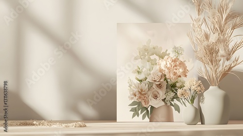 Elegant Floral Arrangement with Soft Natural Light in Minimalist Style