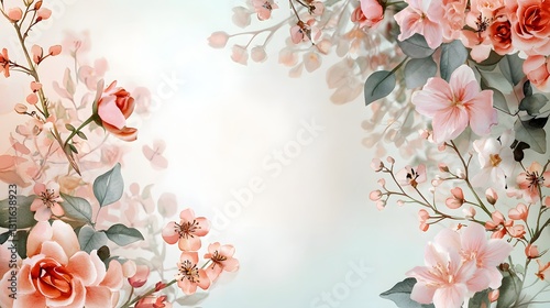 Delicate Floral Arrangement with Soft Pink Flowers and Green Leaves