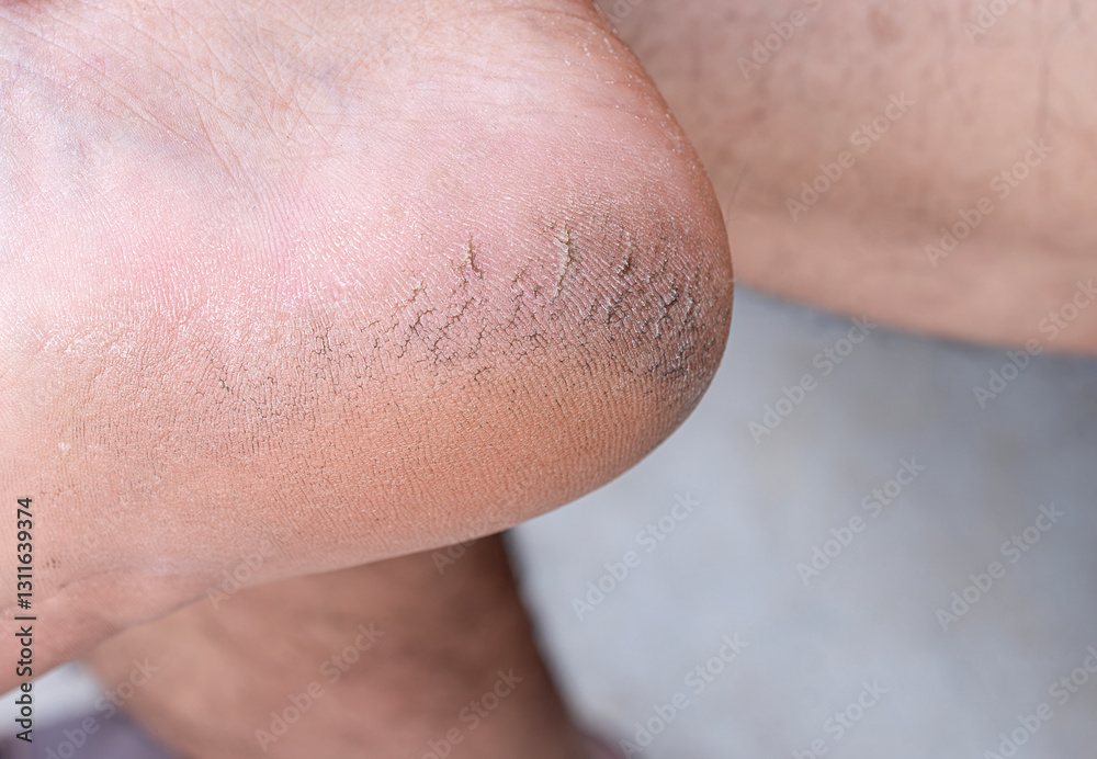 Fototapeta premium Close up cracked heel further deep cracks and dry flaky skin
