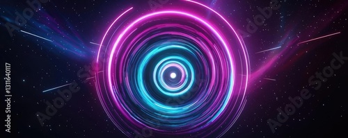 Aurora borealis northern lights idea. Vibrant abstract circular design with glowing neon colors and dynamic motion.