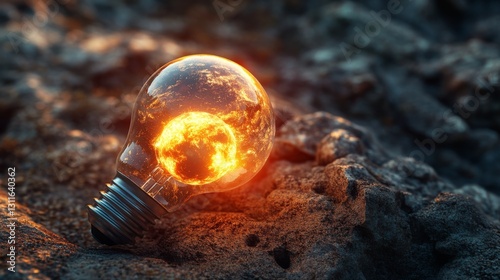 An illuminated bulb containing a globe signifies global ideas and inventive thinking