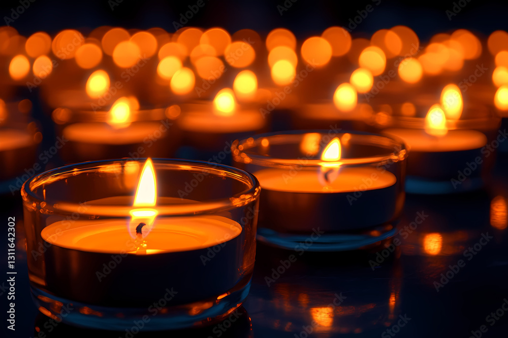 Lots of candles in glass candlesticks on a blurry background Lots of candles in glass candlesticks on a blurry background