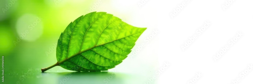 Obraz premium Freshly picked green leaf isolated on white background with warm light, botanical, plant